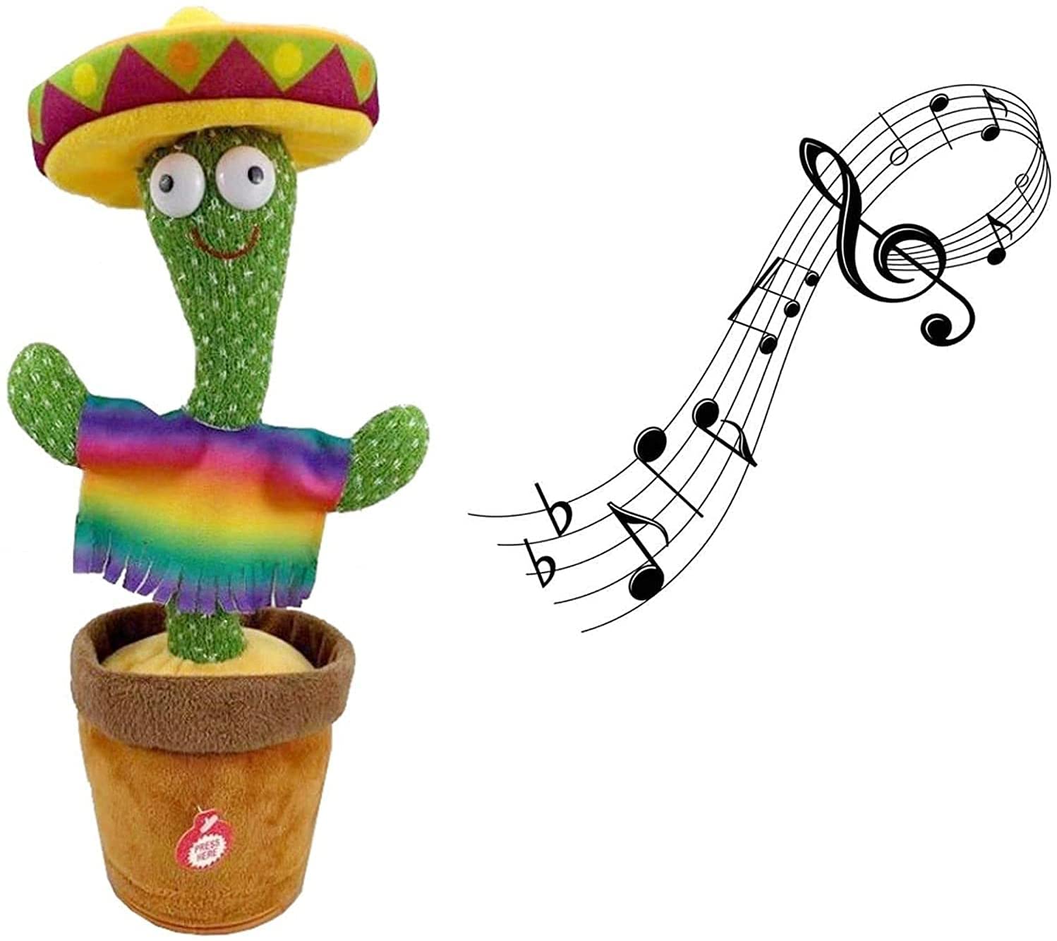 Private: Dancing, Singing and Shaking Cactus Plush Toy- Repeat Whatever You Said, With 120 English Songs for Kids (No Batteries) （Mexico)