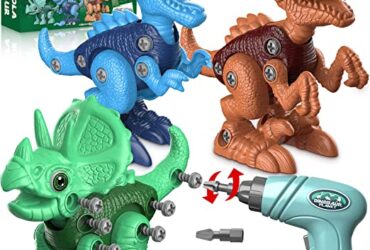 Dinosaur Toys for 3 4 5 6 7 Year Old Boys, Take Apart Dinosaur Toys for Kids 3-5 5-7 STEM Construction Building Kids Toys with Electric Drill, Dinosaur Toys Christmas Birthday Gifts Boys Girls