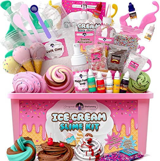 Original Stationery Fluffy Slime Kit for Girls Everything in One Box to Make Ice Cream Slimes, Make Fluffy, Butter, Cloud & Foam Slimes!