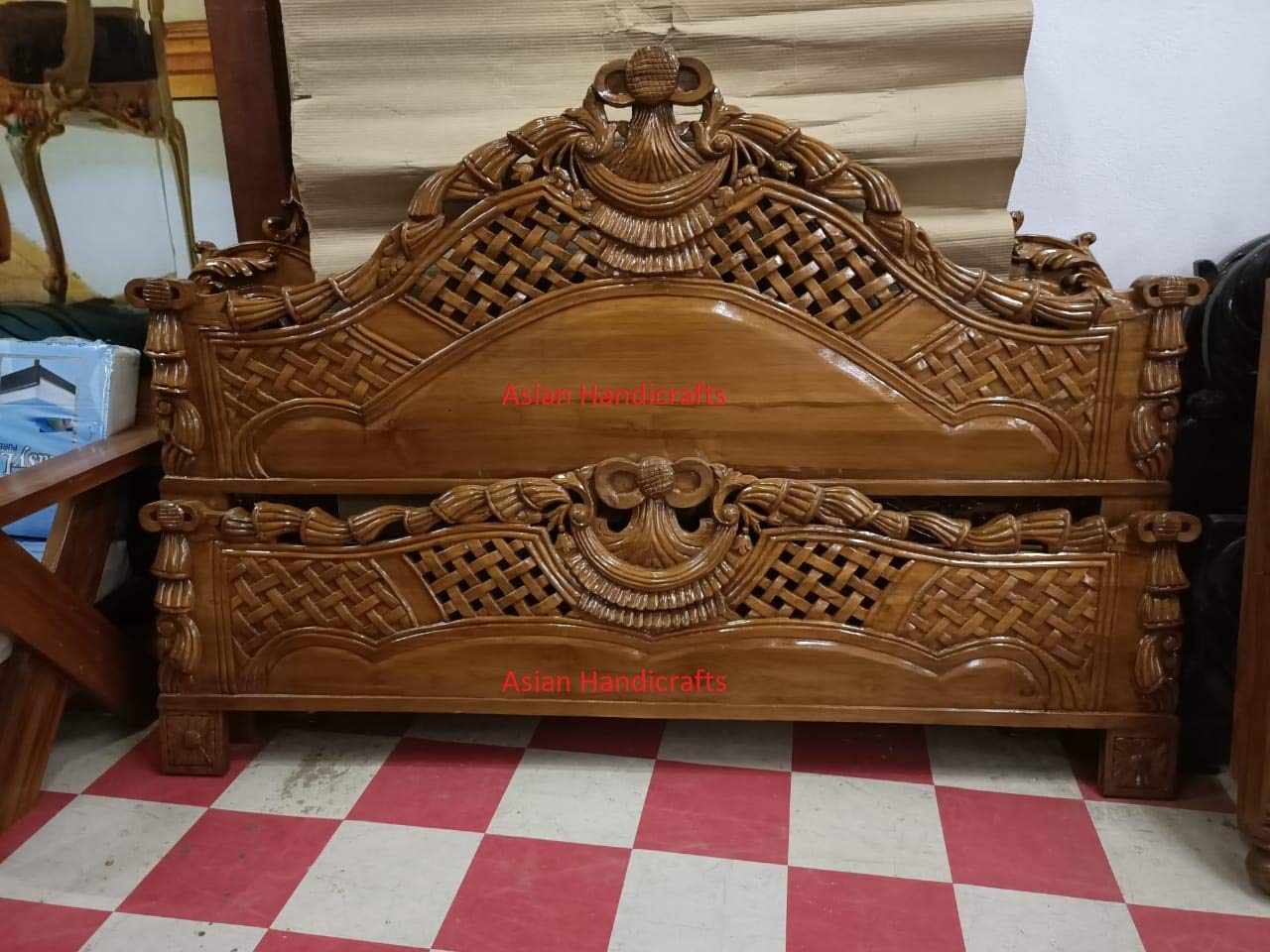 Asian Handicrafts Wooden Teak Wood King Size Bed with Storage Box, Bed Room Furniture, Furniture
