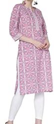 Srishti by FBB Women's Cotton a-line Kurta (1001632021_ Pink_ Large)