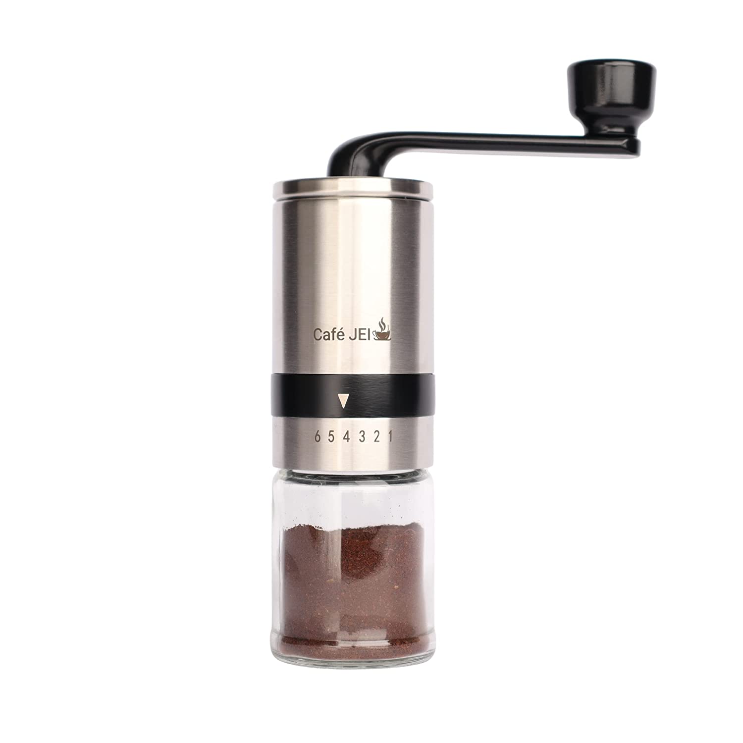 Cafe JEI Manual Coffee Grinder with Adjustable Settings – Ceramic Conical Burr Mill & Brushed Stainless Steel Body, Whole Bean Coffee Grinder for Drip Coffee, Moka Pot, Espresso, French Press (Silver)