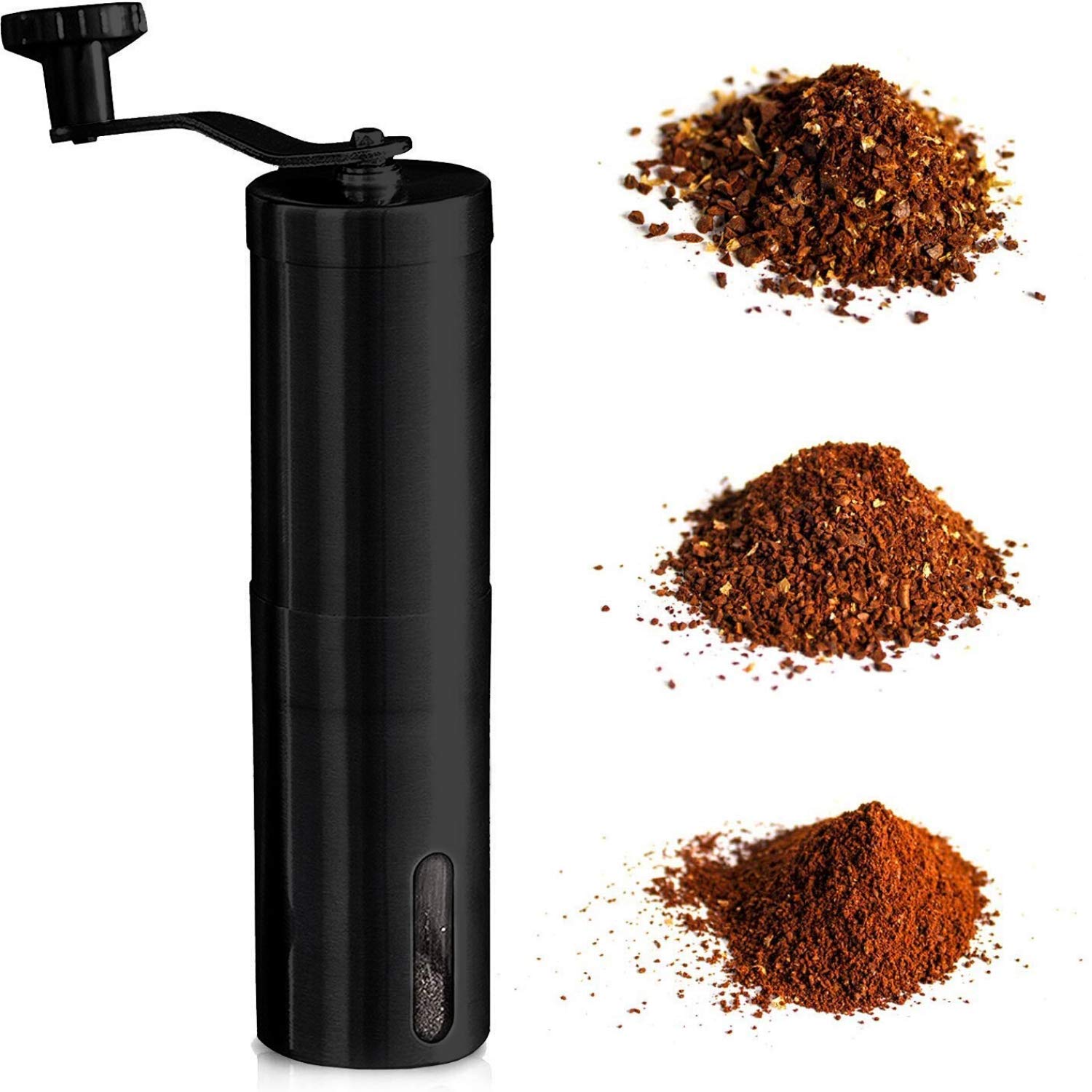 InstaCuppa Manual Coffee Grinder with Adjustable Setting – Conical Ceramic Burr Mill & Brushed Stainless Steel – Burr Coffee Grinder for Pour Over Drip