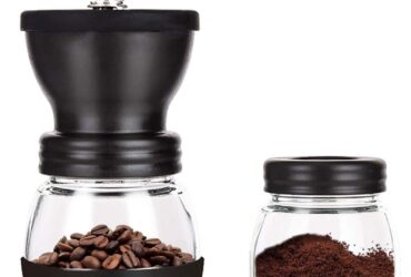 InstaCuppa Manual Coffee Bean Grinder with Extra Glass Jar, Conical Ceramic Burr Mill, Stainless Steel Handle for Aeropress, Pour Over Drip Coffee, Espresso
