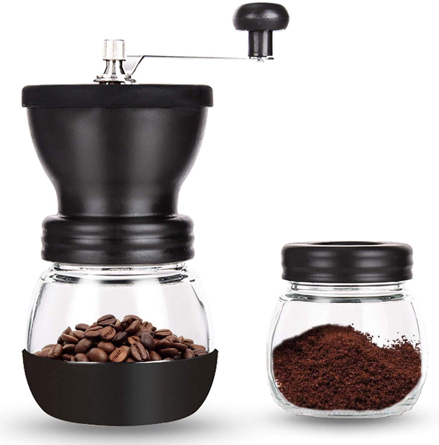 InstaCuppa Manual Coffee Bean Grinder with Extra Glass Jar, Conical Ceramic Burr Mill, Stainless Steel Handle for Aeropress, Pour Over Drip Coffee, Espresso