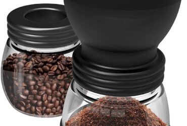 Jeeone Manual Coffee Bean Grinder, Hand Coffee Mill with 2 Glass Jars Ceramic Burr Stainless Steel Handle for Aeropress, Drip Coffee, Espresso