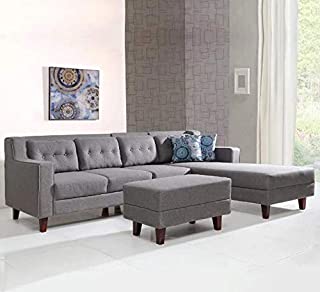 Creative Furniture Tarvis Fabric 6 Seater L-Shaped Sofa in Pouf-Grey with A Single Seater Couch