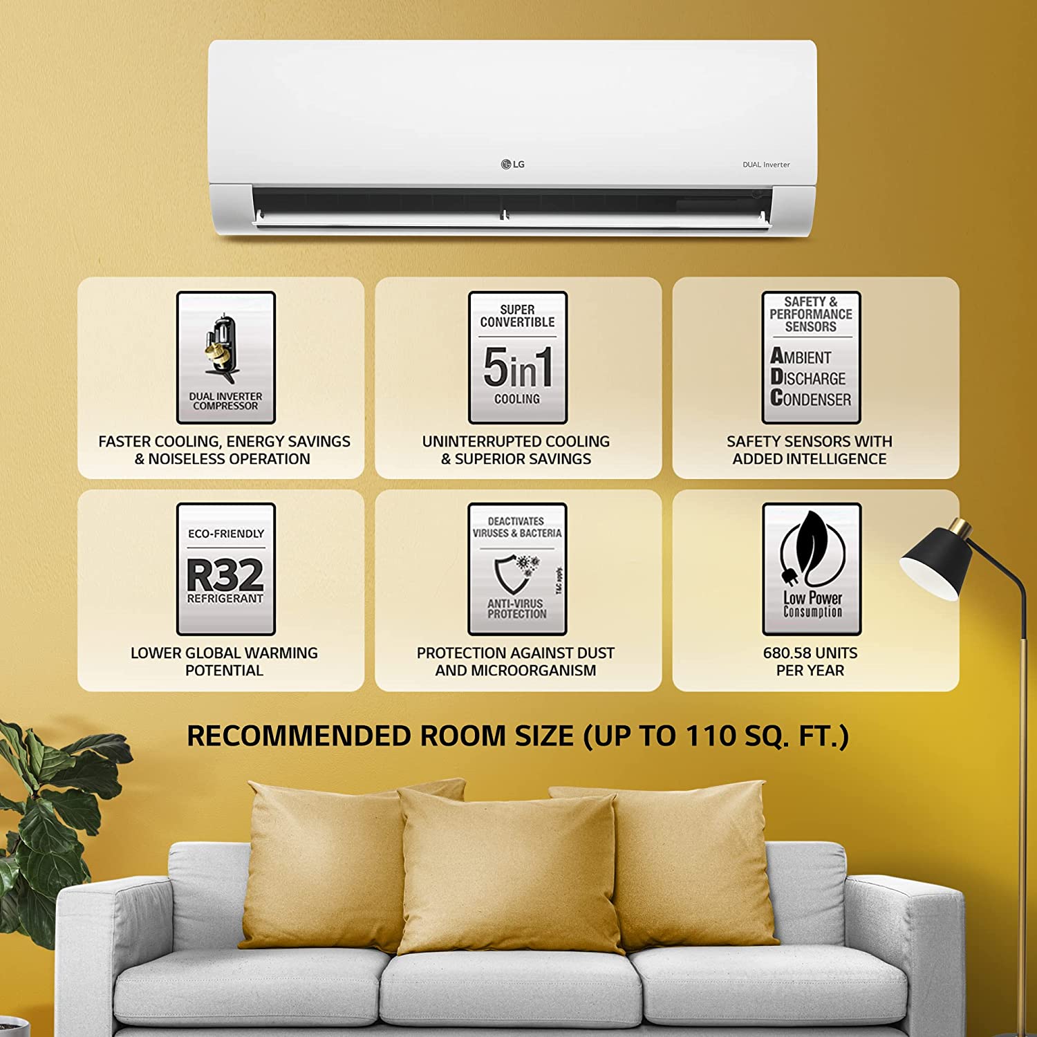 LG 1 Ton 3 Star DUAL Inverter Split AC (Copper, Super Convertible 5-in-1 Cooling, HD Filter with Anti-Virus Protection, 2022 Model, PS-Q12YNXE1, White)