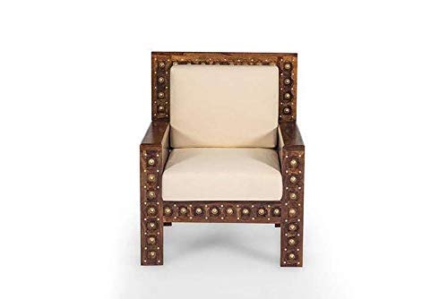Shubam Decor Solid sheesham Wood brass1 Seater for Bedroom and Living Room | Walnut Brown | with Brass Work