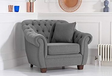 ES ESPINHO ESPN0024 Solid Sal Wood Fabric Button Tufted Sophisticated Elegant Durable & Comfortable 1 Seater Chesterfield Sofa (Single Seater) Dark Grey Colour (3 Years Warranty)