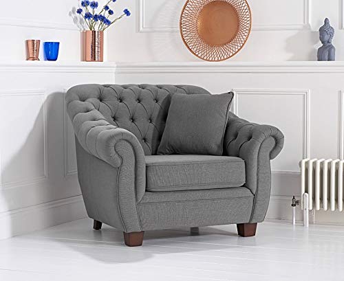 ES ESPINHO ESPN0024 Solid Sal Wood Fabric Button Tufted Sophisticated Elegant Durable & Comfortable 1 Seater Chesterfield Sofa (Single Seater) Dark Grey Colour (3 Years Warranty)