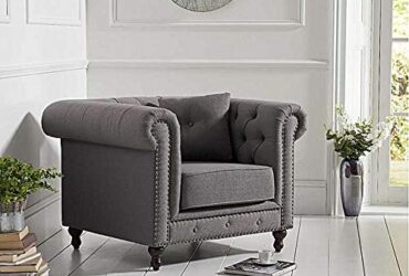 ES ESPINHO ESPN0013 Solid Sal Wood Fabric Button Tufted Sophisticated Elegant Durable & Comfortable 1 Seater Chesterfield Sofa (Single Seater) Grey Colour (3 Years Warranty)