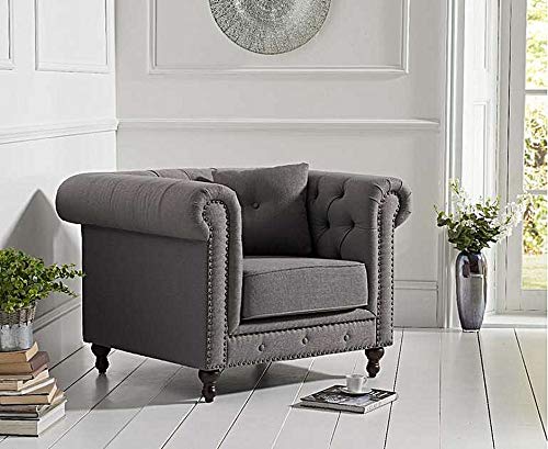 ES ESPINHO ESPN0013 Solid Sal Wood Fabric Button Tufted Sophisticated Elegant Durable & Comfortable 1 Seater Chesterfield Sofa (Single Seater) Grey Colour (3 Years Warranty)