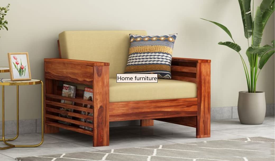 Home furniture Wooden Sofa Set for Living Room and Office 1 One Seater Natural Teak Finish