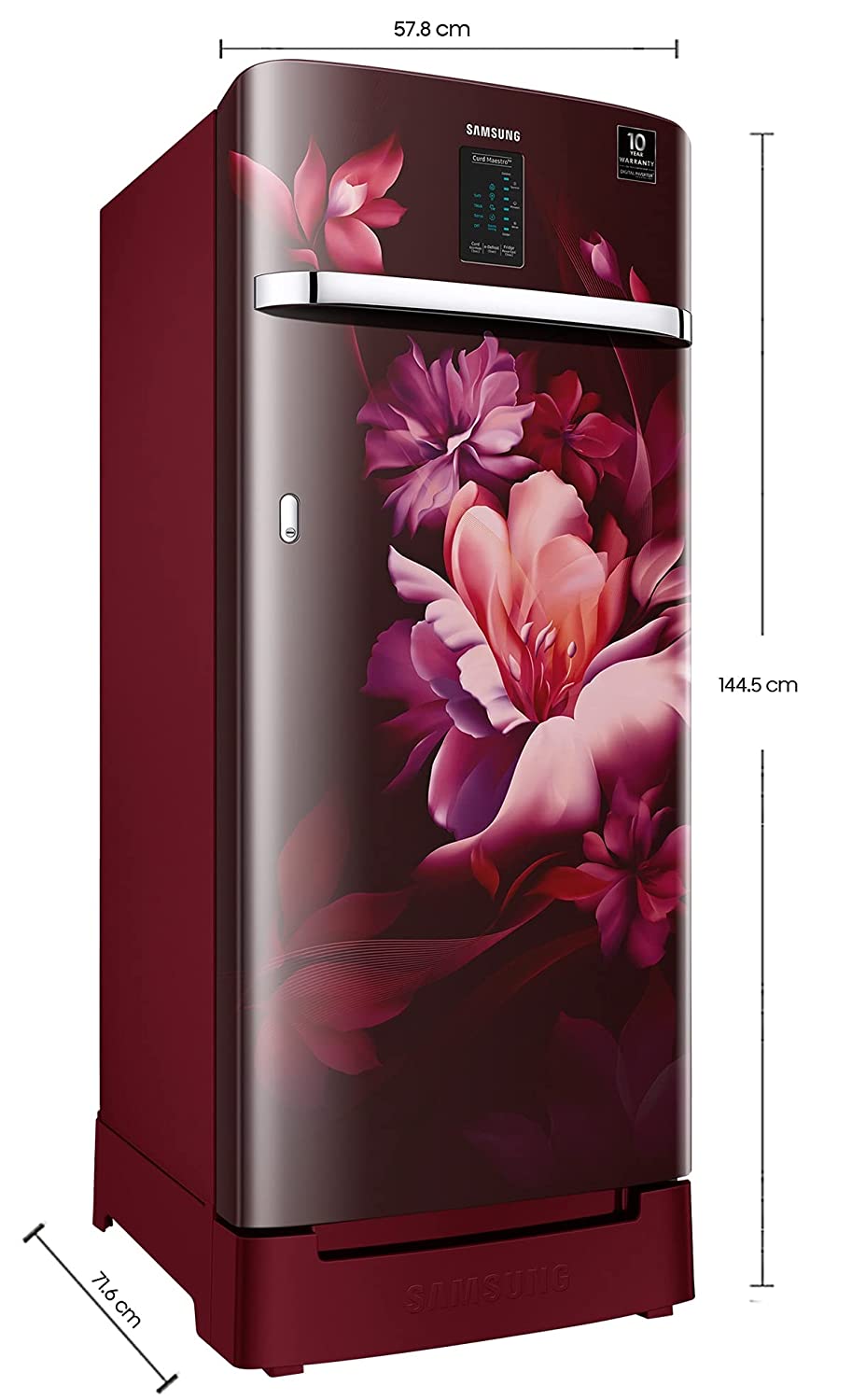 Samsung 220 L 4 Star Inverter Direct cool Single Door Refrigerator (RR23A2K3XRZ/HL, Digi-Touch Cool, Curd Maestro, Base Stand with Drawer, Midnight Blossom Red)