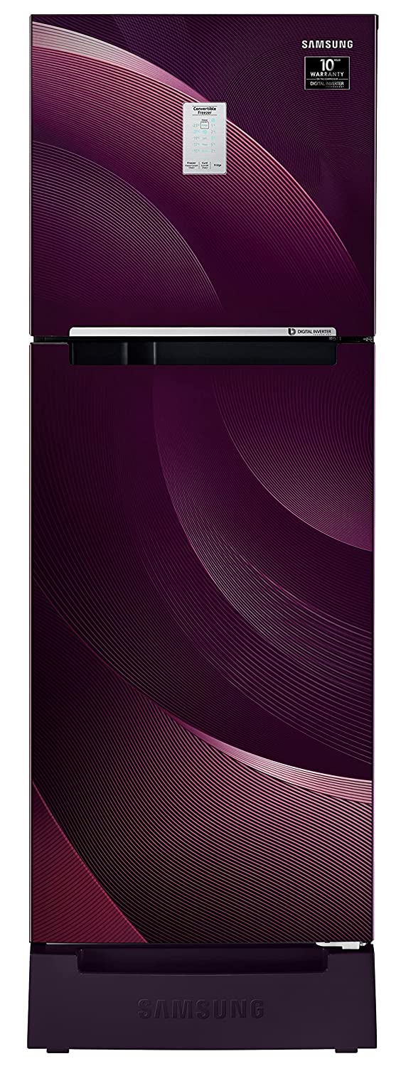Samsung 244 L 3 Star Inverter Frost Free Double Door Refrigerator (RT28A3C234R/HL, Rythmic Twirl Plum, Base Stand with Drawer, Curd Maestro, Convertible), Silver