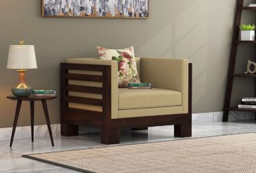 AD Planet Solid Wood Single Seater Sofa for Living Room | 1 Seater Sofa for Office & Lounge | Solid Wood, Walnut Finish Sofa 09