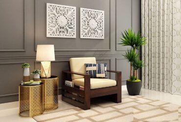 AD Planet Solid Wood Single Seater Sofa for Living Room | 1 Seater Sofa for Office & Lounge | Solid Wood, Walnut Finish Sofa 08