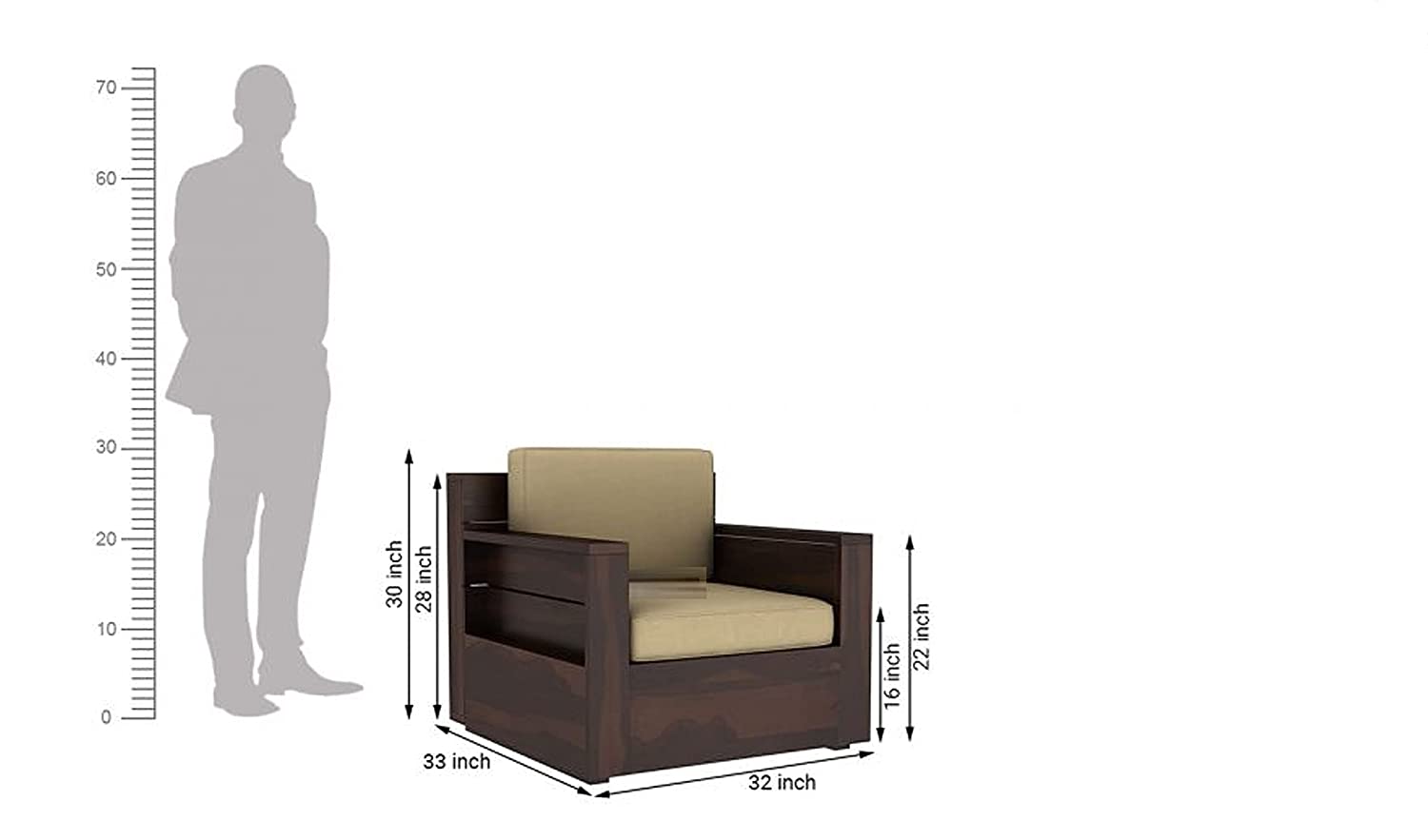AD Planet Solid Wood Single Seater Sofa for Living Room | 1 Seater Sofa for Office & Lounge | Solid Wood, Walnut Finish Sofa 01
