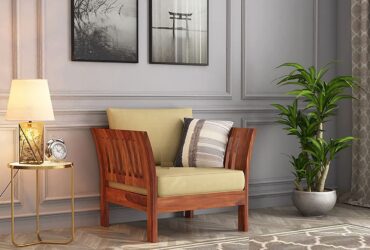 AD Planet Solid Wood Single Seater Sofa for Living Room | 1 Seater Sofa for Office & Lounge | Solid Wood, Honey Finish Sofa 04
