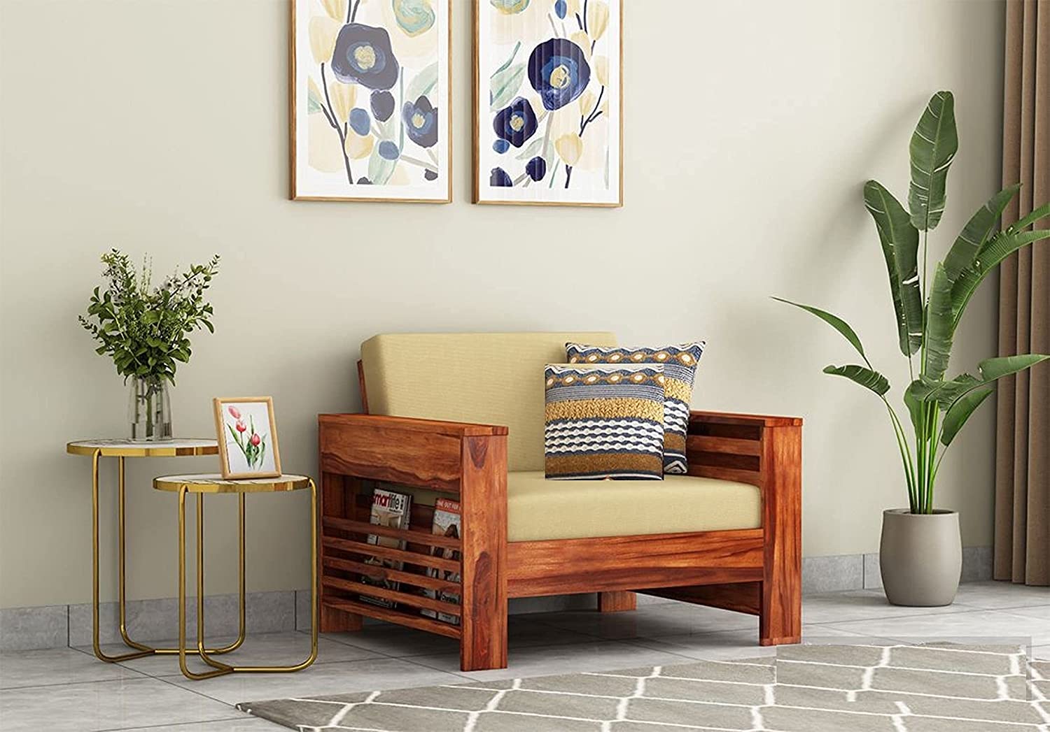 AD Planet Solid Wood Single Seater Sofa for Living Room | 1 Seater Sofa for Office & Lounge | Solid Wood, Honey Finish Sofa 16