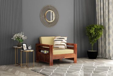 AD Planet Solid Wood Single Seater Sofa for Living Room | 1 Seater Sofa for Office & Lounge | Solid Wood, Honey Finish Sofa 17