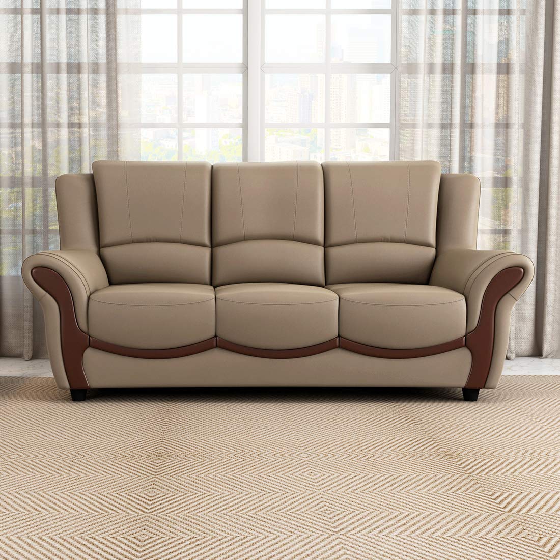 Durian Blos Leatherette 3 Seater Sofa (Brown) (BLOS/37930/G/3)