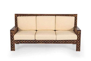Shubam Decor Solid sheesham Wood Brass 3 Seater Sofa Set for Bedroom and Living Room | Walnut Brown | with Brass Work