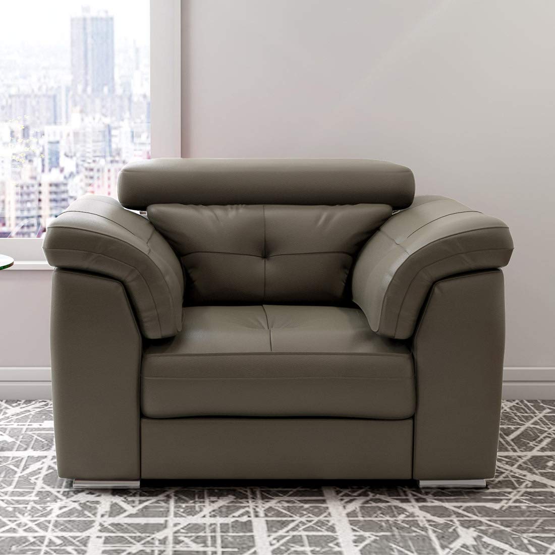 Durian Charles Leatherette 1 Seater Sofa, ash Grey (Charles/C/1)
