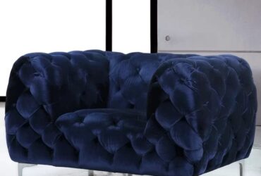 ES ESPINHO ESP154 Solid Sal Wood Velvet Button Tufted Sophisticated, Elegant, Durable & Comfortable 1 Seater Chesterfield Sofa (Single Seater), Blue Colour (3 Years Warranty)