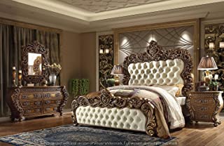 M Z HANDICRAFTS Wooden King Size Bed Teak Wood with Luxury Carving Work and Beautiful interiors for Royal Bedrooms, Brown, 190 x 203 x 152 cm