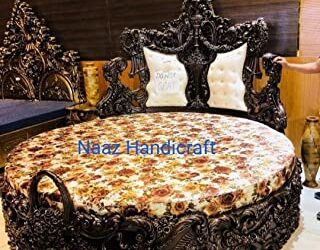 Naaz Handicraft® Wooden King Size Round Bed Teak Wood with Luxury Carving Work and Beautiful interiors for Royal