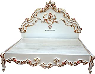 W.S.HANDICRAFTS Wooden King Size Bed Teak Wood with Luxury Carving Work and Beautiful interiors for Royal Bedrooms/saharanpur | Size 82 X 88 X 65 (Inch)