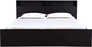 King Size Bed with Storage (Textured Finish, Dark Walnut) (King, Golden)