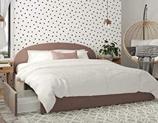 Mr. Kate Moon Upholstered Bed with Storage, King Size Frame, Blush Velvet
