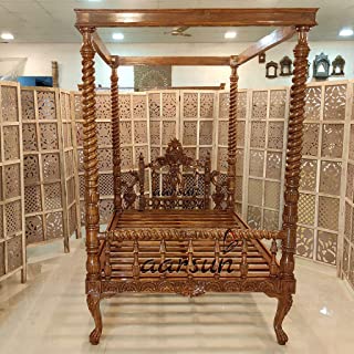 Aarsun Wooden Poster Bed Canopy Bed | Natural Finish | Bedroom Furniture