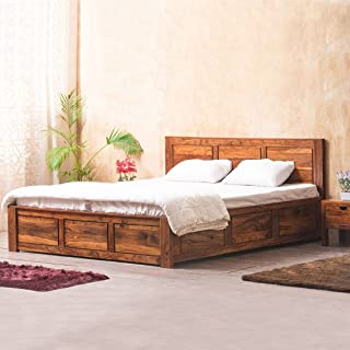 Geetanjali Decor Grace King Size Bed with Storage | Wood Double Bed Furniture for Bedroom | Diwan Bed King Size Cot with Storage | Solid Wooden Bed with Storage | Natural Finish