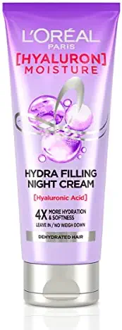 L'Oreal Paris Hyaluron Moisture 72H Hydra Filling Night Cream | Leave In Hair Cream with Hyaluronic Acid | For Dry & Dehydrated Hair | Adds Shine & bounce 180ml