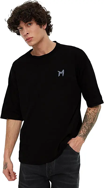 Mebadass Solid Baggy & Dropshoulder Oversized T-Shirt for Men