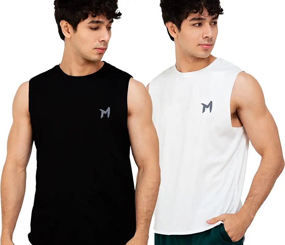 Mebadass Solid Sleeveless Cotton Regular Fit Mens Stylish Top Tanks Vest T-Shirt (Combo Pack of 2)