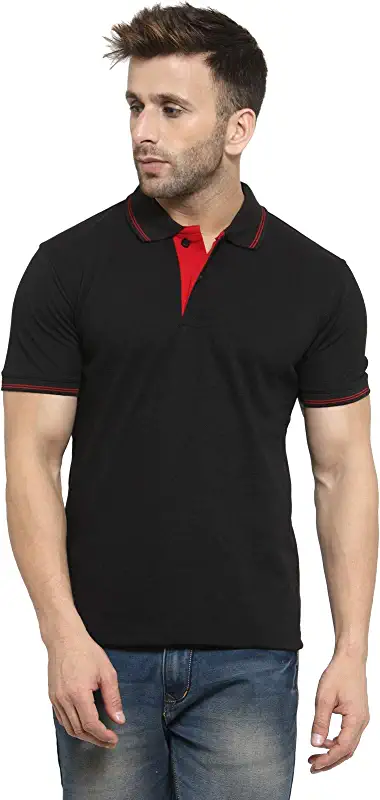 AWG Men's Cotton Regular Fit Solid Polo Neck T-Shirt