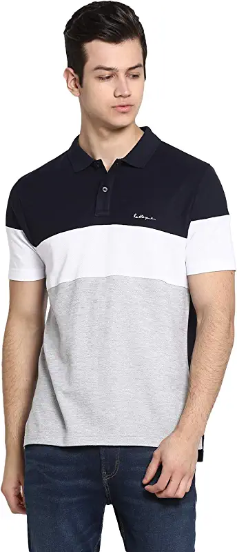 Red Tape Men's Solid Regular fit Polo (RHP0384_Navy White Grey_M