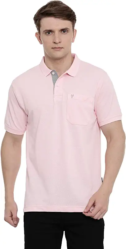 Classic Polo Mens Cotton Blend Light Pink Solid Half Sleeve Regular Fit Polo Neck T-Shirt