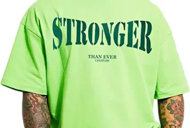 LEOTUDE NEON Green Cotton Blend Half Sleeve Printed Oversized T-Shirts for Men