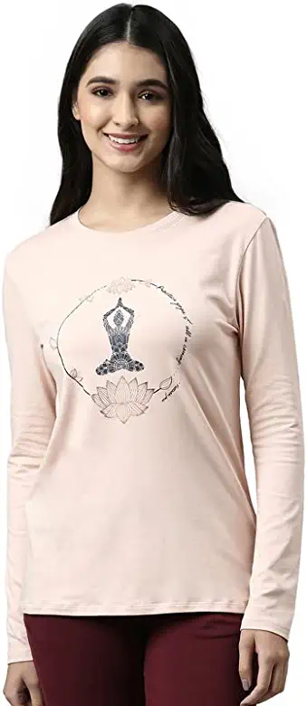 Enamor Essentials Full Sleeve Round Neck Slim Fit Stretch Cotton Lounge Tshirt for Womens-E157