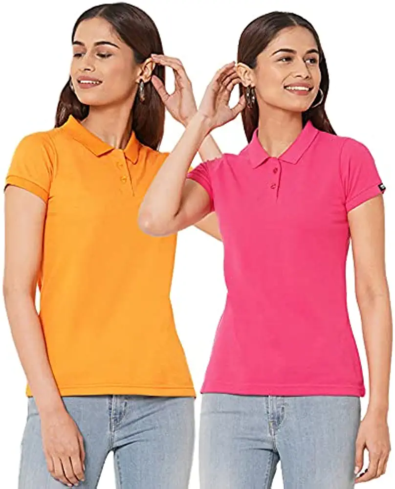Womens Polo Collar Neck T-Shirt Top(Pack of 2)