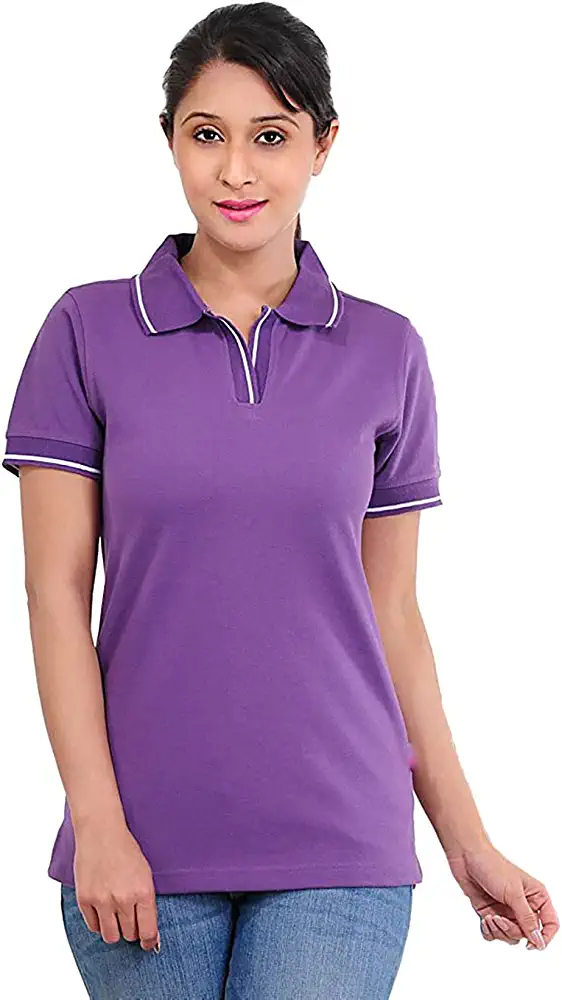 JOSH DANIEL Women's Premium Cotton Polo T-Shirt for Women-Colour Purple