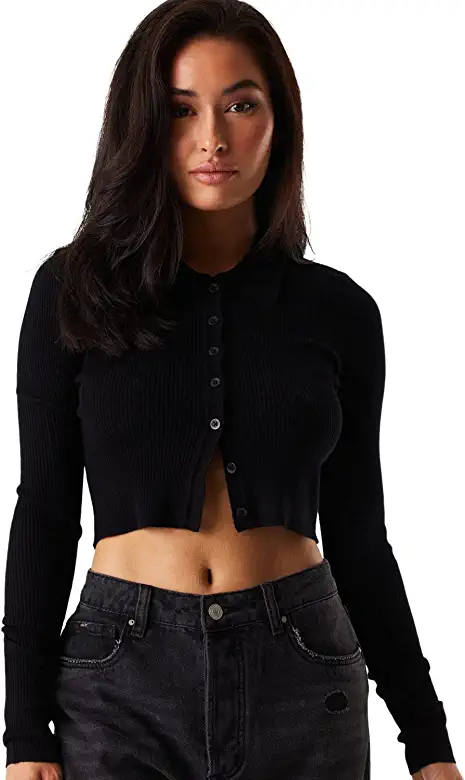 SIGHTBOMB Ribbed Polo Cardigan Tops for Women