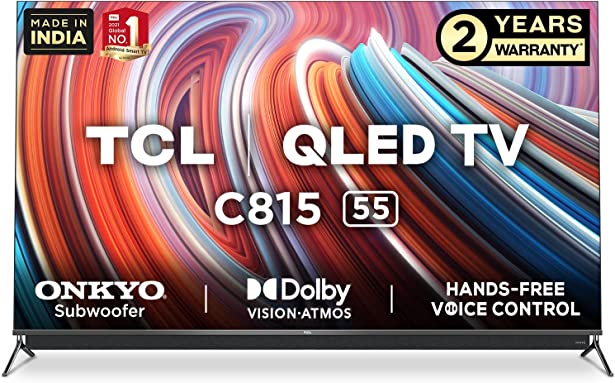 TCL 138.8 cm (55 inches) ONKYO Soundbar Series 4K Ultra HD Certified Android Smart QLED TV 55C815 (Metallic Black)