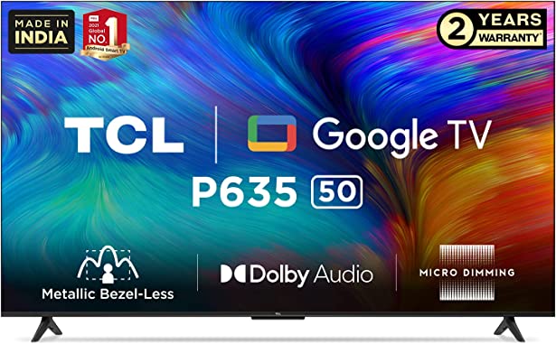 TCL 126 cm (50 inches) Metallic Bezel-Less Series 4K Ultra HD Smart LED Google TV 50P635 (Black)